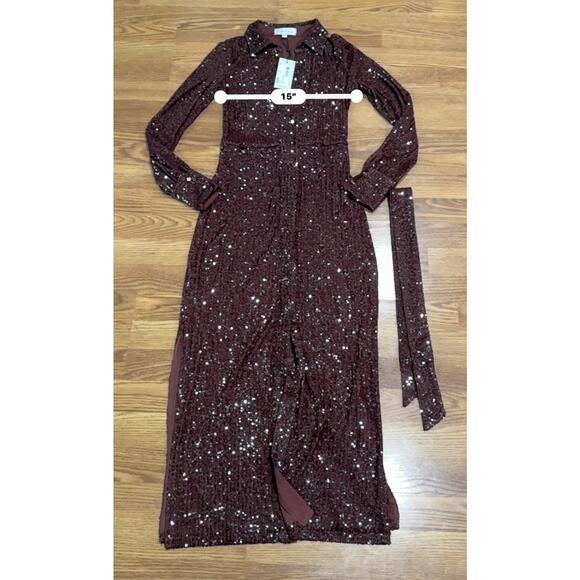 Cara Cara Margaret long sleeve sequin shirtDress in Rum Raisin Sequin size XS - Picture 6 of 14